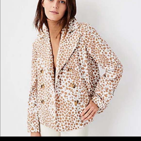 New! Ann Taylor Leopard Print Cotton Peacoat sz. MED 8-10 (12) - Picture 2 of 9